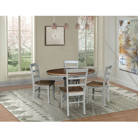 International Concepts 36 in. Round Extension Dining Table with 4 Madrid LadderBack Chairs - 5 Piece Dining Set K41-36RXT-C2-4